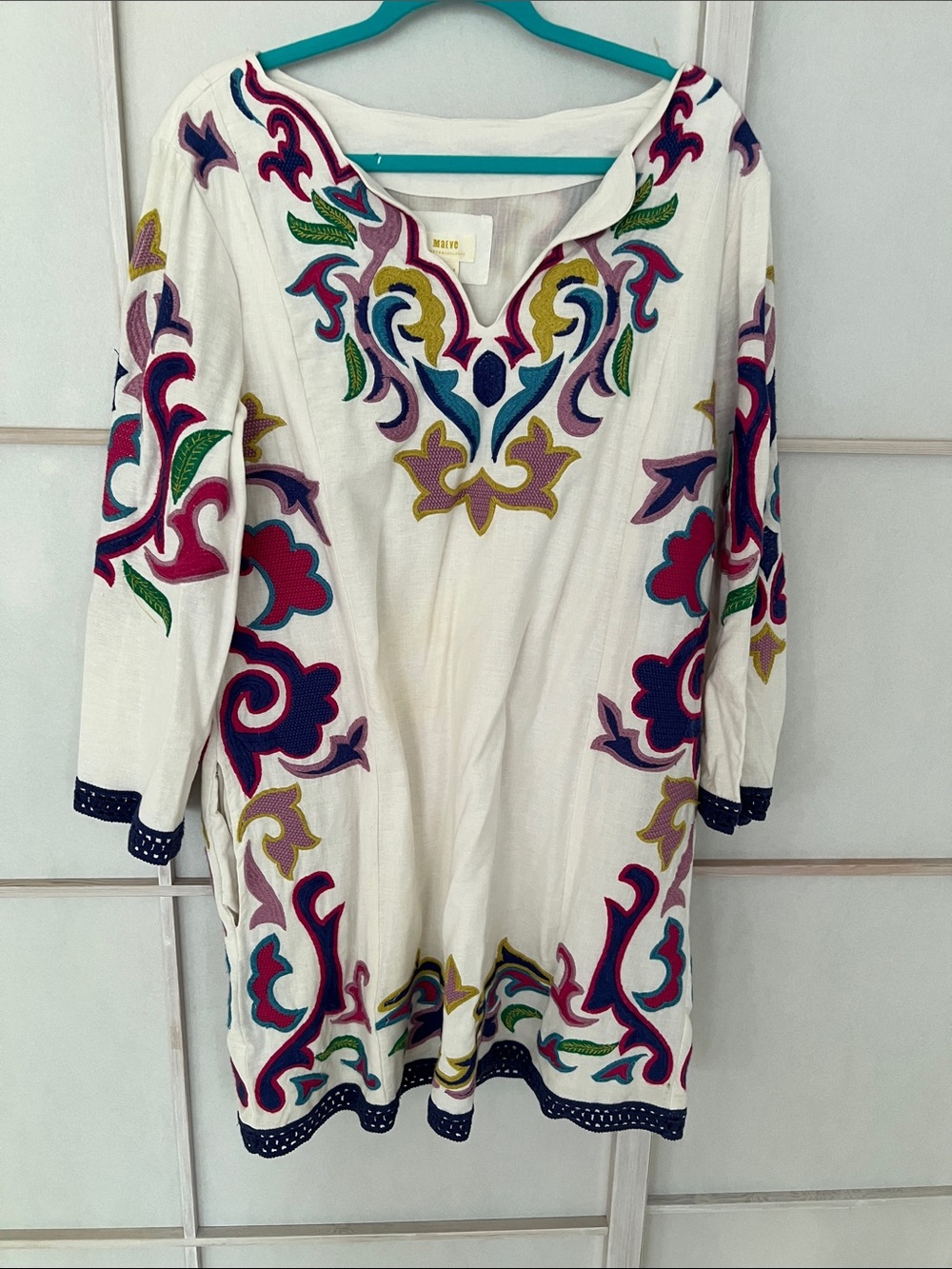 Maeve Anthropologie Summer Beauty Dress with Multicolor Embroidery…POCKETS!